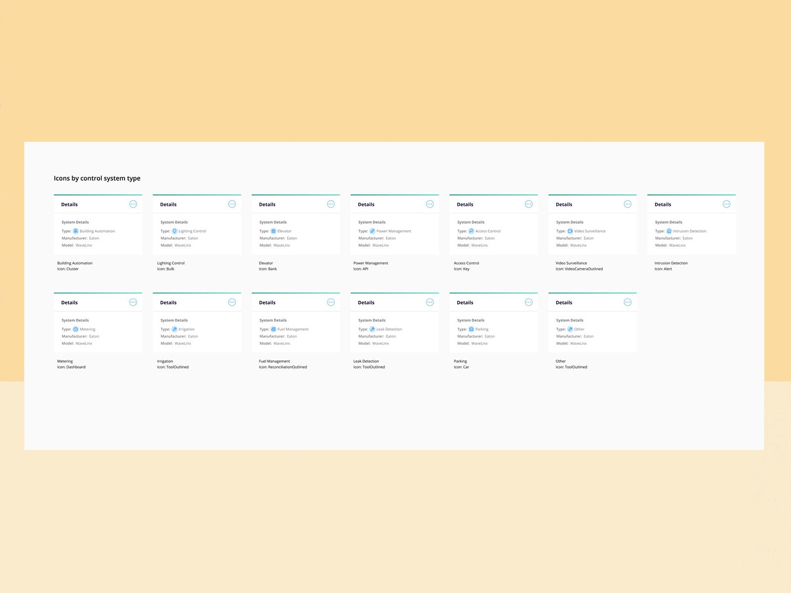 Specialized iconography system covering every control-system type in the portfolio